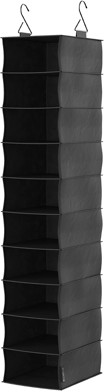 ClosetMaid 10-Shelf Fabric Hanging Shoe Storage Organizer for Closet, Charcoal Black