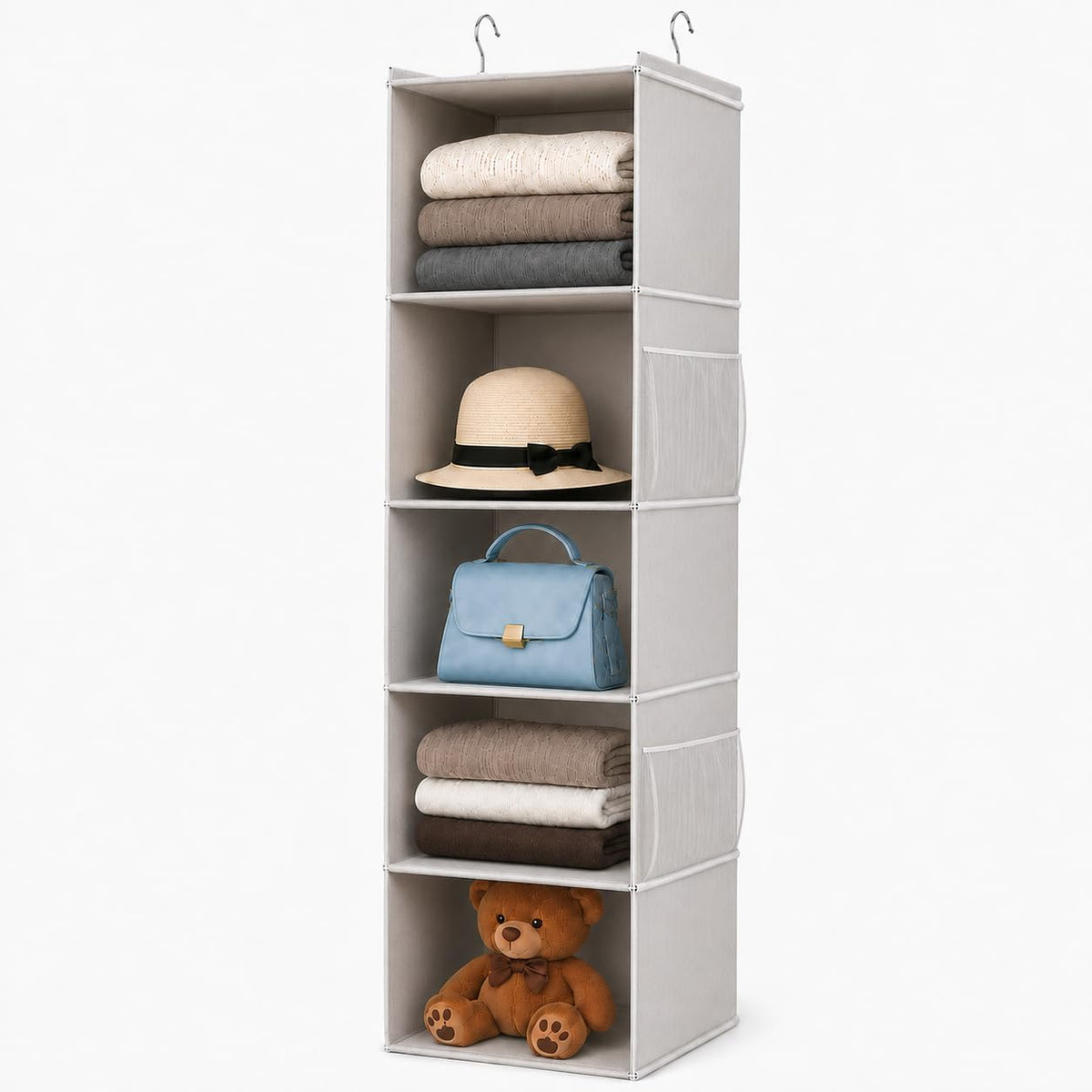 Vailando 5-Shelf Hanging Closet Organizer with Clear Dust Covers, Gray