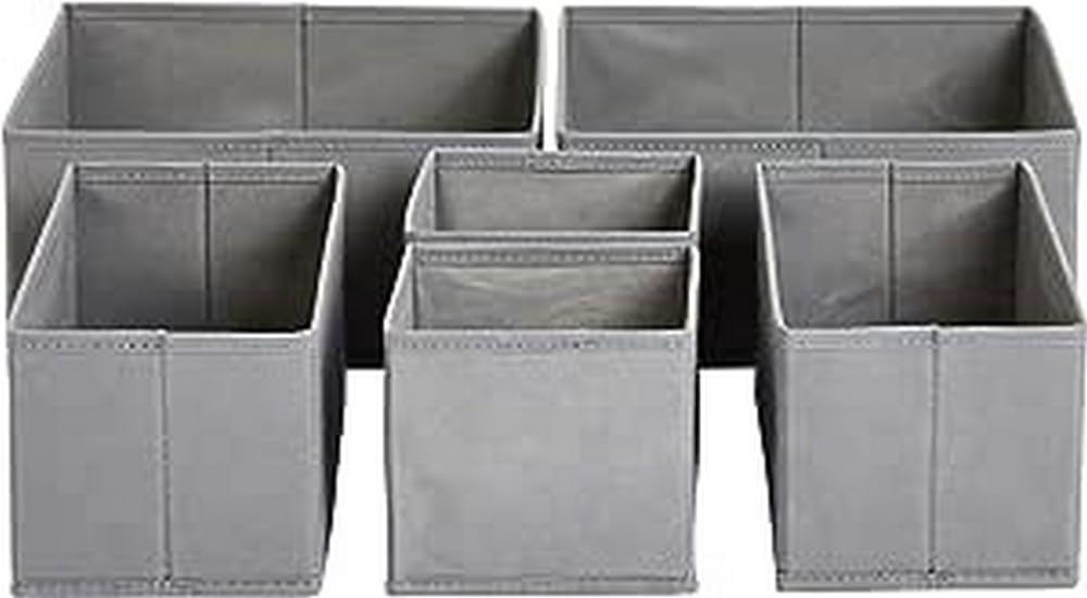 Amazon Basics Deep Drawer Organizer for Clothes, Collapsible Storage Boxes for Socks, Underwear and Baby Items, Set of 4, Gray