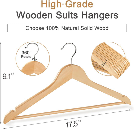 TOPIA HANGER Wooden Hangers 30 Pack, Wood Clothes Hanger Natural