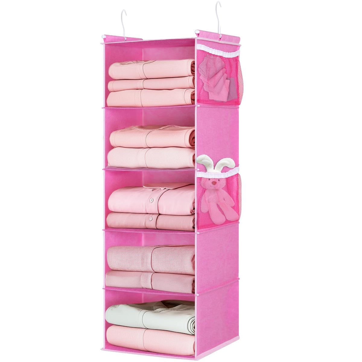 MAX Houser 5 Tier Shelf Hanging Closet Organizer, Cloth Hanging Shelf with 2 Sturdy Hooks for Storage, Foldable (Beige-D2)