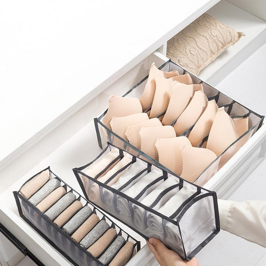 2 Pcs 11 Grids 7 Grids Underwear Drawer Organisers Sock Drawer Organizer Divider Underwear Storage Boxes Foldable Closet Dresser Drawer Organizer for Storing Socks White