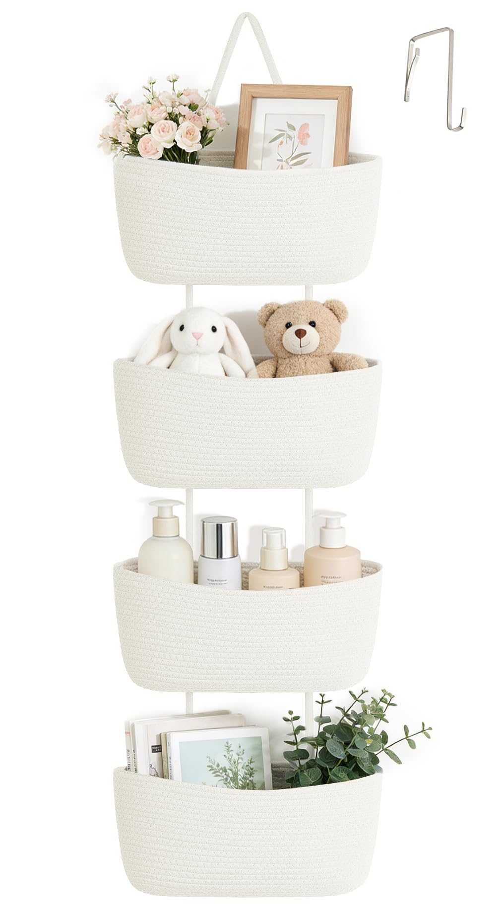 Dahey Over The Door Hanging Basket Storage 4-Tier Woven Wall Basket, Jute