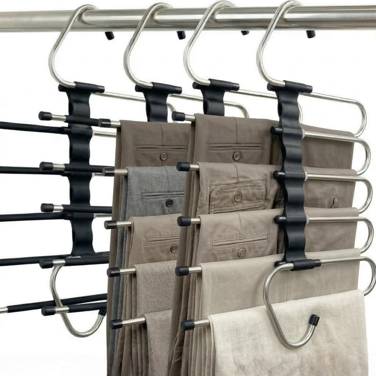 Magic Pants Hangers Space Saving - 2 Pack for Closet Multiple Layers Multifunctional Uses Rack Organizer for Trousers Scarves Slack (2 Pack with 10 Metal Clips)