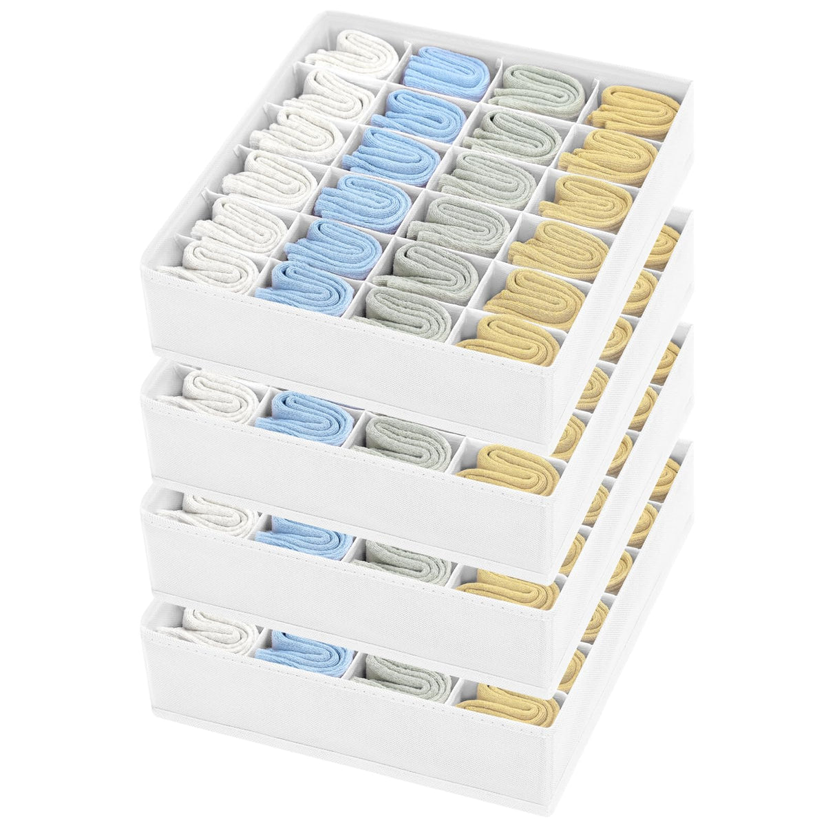 Sock Organizer 4 Pack, 24 Cell Underwear Organizer Foldable Underwear Storage, Sock and Underwear Drawer Organizer for Socks Ties Underwear Belts. (Grey)