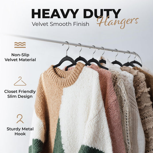 Our Modern Space 100 Pack Velvet Hanger for Shirt Pants Dresses Skirts Suits Jackets - Slim Space Saving Design - Standard Coat Hanger - Sturdy & Durable Design with Shoulder Grooves Hook