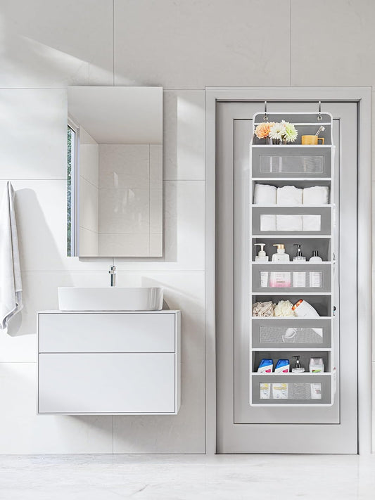 JARLINK Over the Door Organizer for Bedroom, Pantry, Bathroom, 5 Shelf Grey