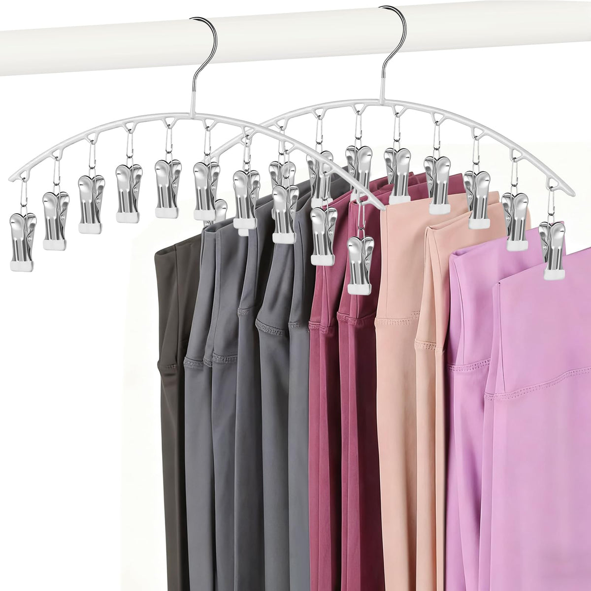 Legging Hangers for Closet Organizer, Hat Hangers for Closet 2 Pack with 10 Clips Holds 20 Leggings, Legging Hanger, Pants Storage Organizer Suitable for Socks, Panties, Underwear, Pants