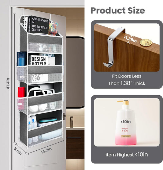 Over the Door Organizer 4 Shelves & 4 Side Pockets, Hanging Door Storage