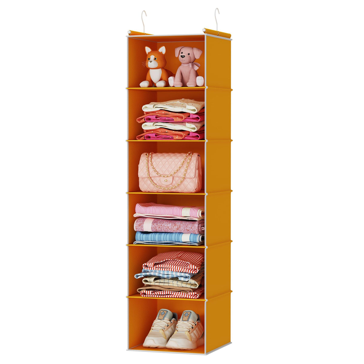 MAX Houser 6 Tier Shelf Hanging Closet Organizer with 2 Hooks, Beige