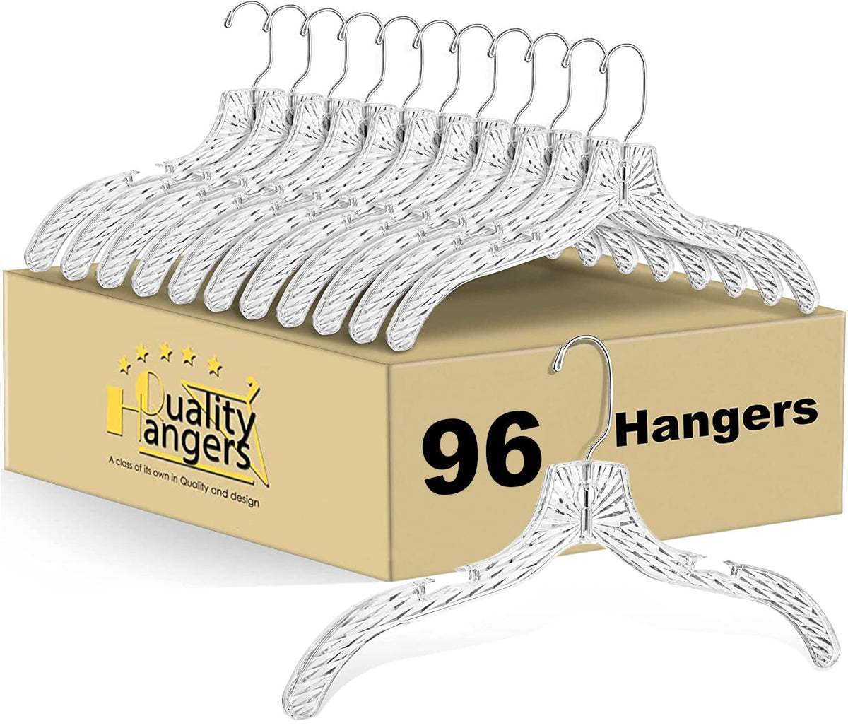 Quality Clear Plastic Hangers 24 Pack - Crystal Cut for Shirts, Suits, Coats, Dresses Hangers, Heavy Duty & Nonslip Design with Swivel Hook, 17 inches