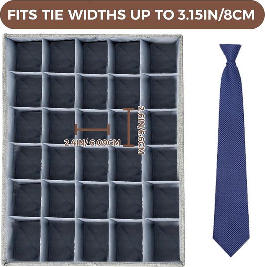 PINGMIC 2-Pack Sock & Tie Organizer with Lid, 30-Cell Foldable Storage Box