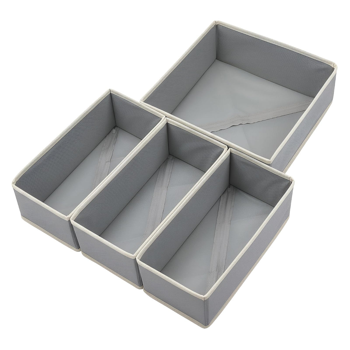 Bructhun Drawer Organizer Set of 4- Fabric Storage Bins for Clothes, Underwear, Socks & Bras - 11" Dresser Dividers for Bedroom Closet