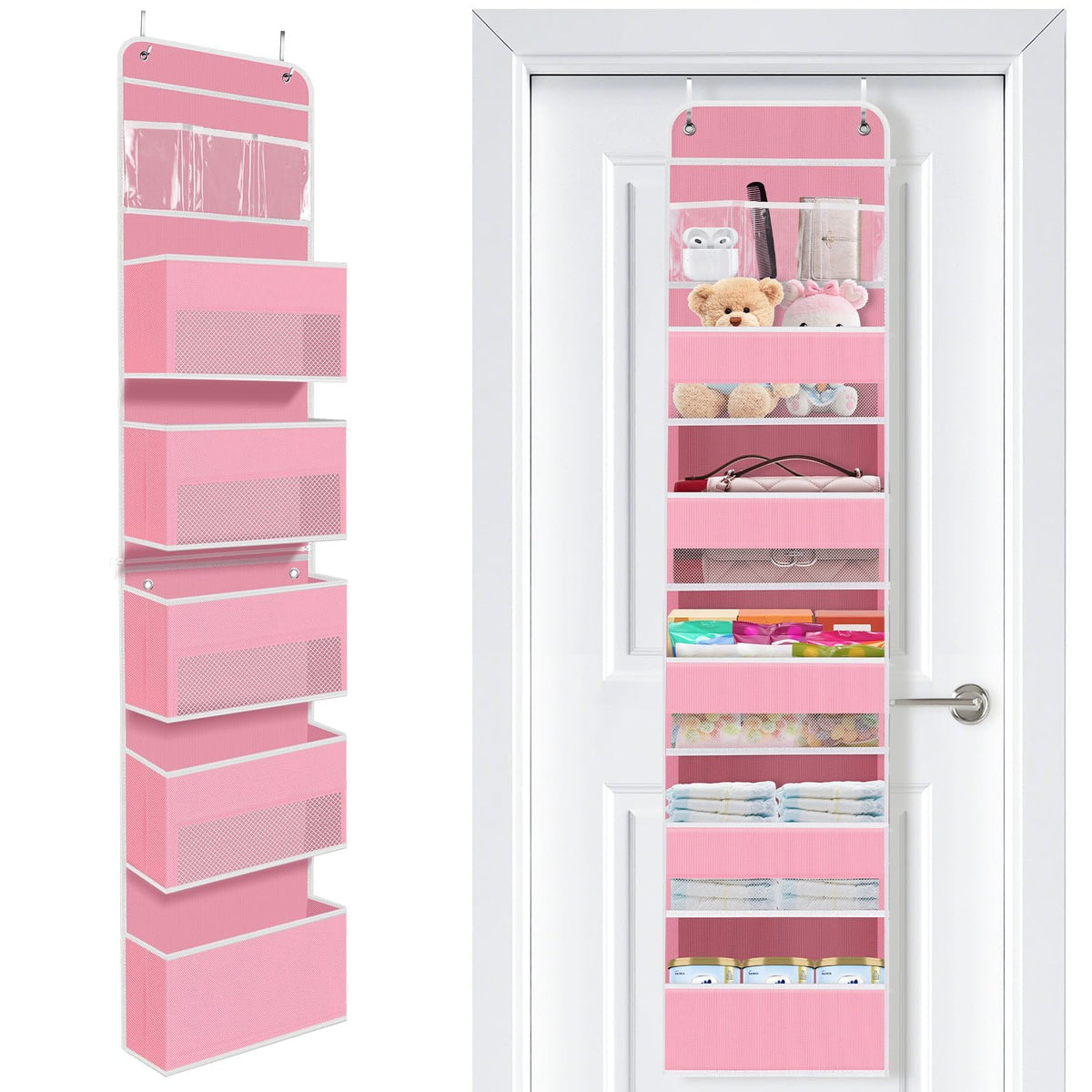 Over the Door Organizer, 4 Large Pocket Hanging Storage with 40lb Capacity