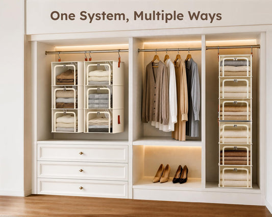 Homsorout 6-Tier Modular Hanging Closet Organizer Shelves, Beige
