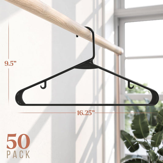 Plastic Hangers 50 Pack Black - Clothes Hangers - Makes The Perfect Coat Hanger and General Space Saving Hangers for Closet and New Apartment Essentials - Percheros Ganchos para Colgar Ropa Hangars