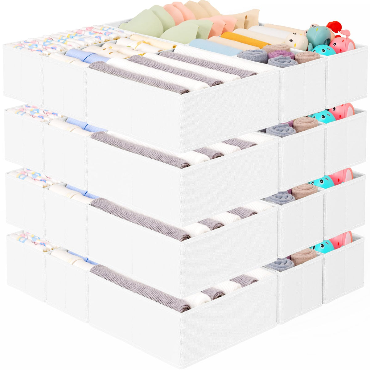 Criusia 15 Pack Drawer Organizer for Clothes, Foldable Dresser Dividers with 3 Sizes, Fabric Storage Bins – Beige