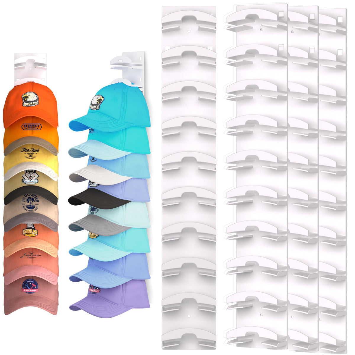 Hat Organizer for Baseball Caps 2Pack, Hat Rack for Wall with Strong Adhesive Hold up to 20 Hats, Hat Hanger Holder Display for Door Closet, Cap Organizer Storage Multilayer Two Mounting Option(Black)