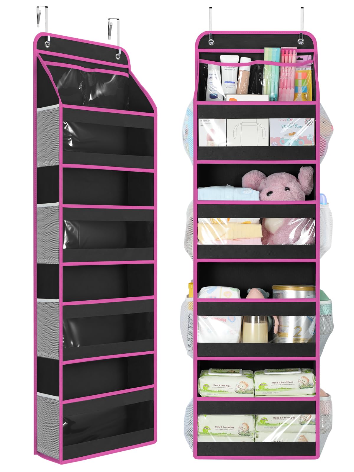 Yecaye 5 Tier Over the Door Organizer, Swing-proof Door Organizer Hanging with Clear PVC Windows, Behind the Door Storage for Bedroom Nursery Closet Laundry Pantry Bathroom, Grey