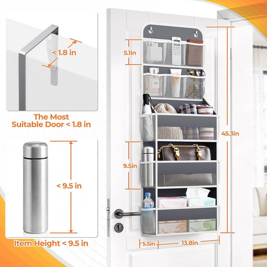 SpaceHacks 5-Tier Over the Door Organizer with Mesh Pockets, Dark Grey