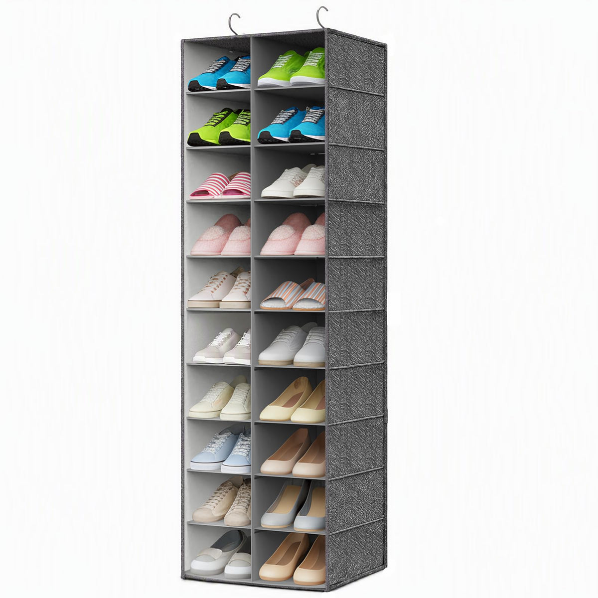 Hanging Shoe Organizer for Closet - 20 Wider Sections Closet Shoe Storage Rack, Sturdy Shoe Holder for Shoes Clothes Shirts, Reinforced Support Panels & Stainless Steel Frame