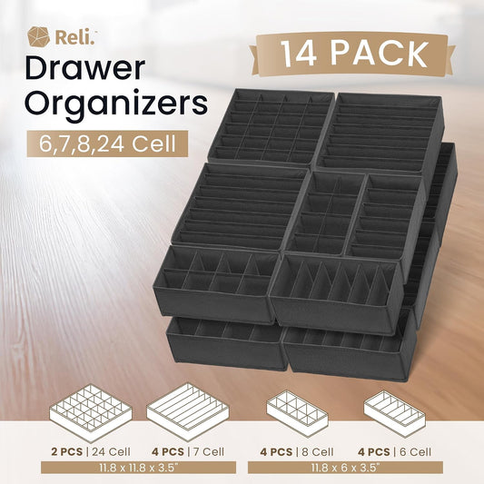 Reli. Sock Organizer (14 Pack) | 132 Cell Underwear Organizer | Gray