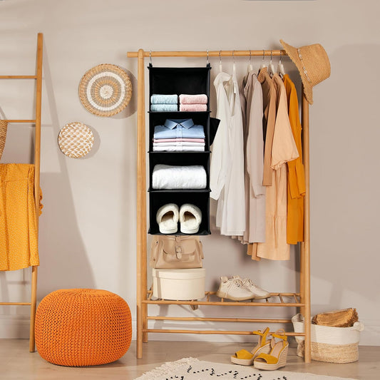 Hanging Closet Organizer and Shelves,4 Shelves with 1 Side Pockets (Grey)