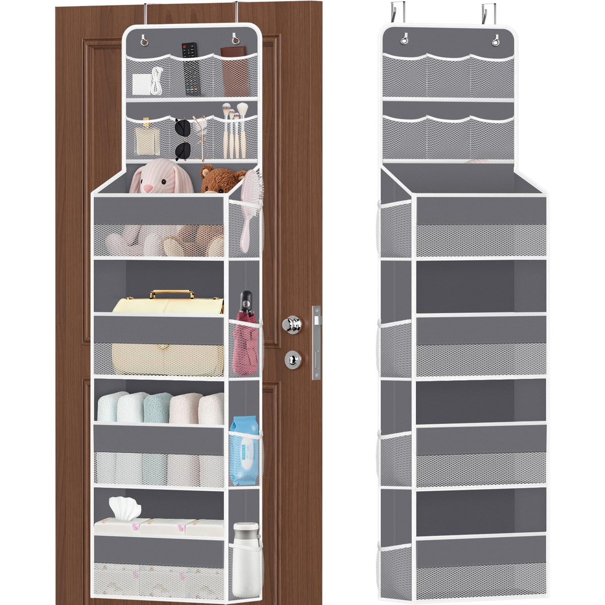 SpaceHacks 5-Tier Over the Door Organizer with Mesh Pockets, Dark Grey