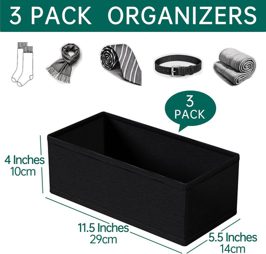3 PACK Drawer Organizer Clothes,drawer Divider, Dresser Drawer Storage for Sock, Underwear, Bra,Panties,Belt, Tie, Stockings, Leggings & Accessories (Black)