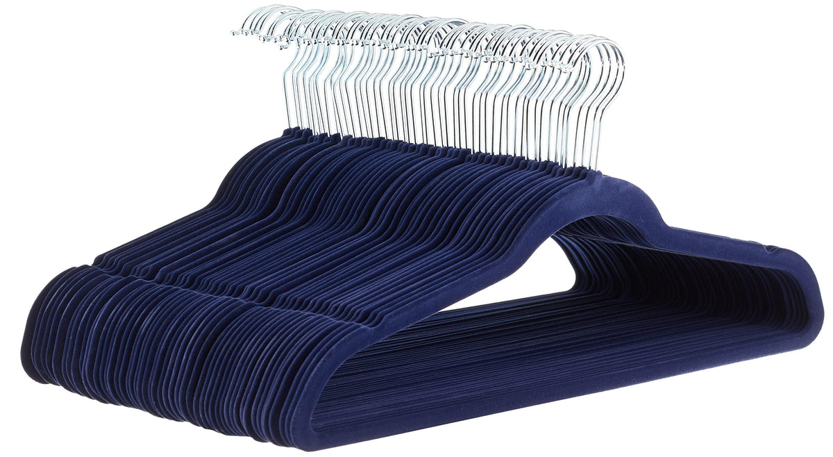 Amazon Basics Slim Velvet Non-Slip Space Saving Suit Clothes Hangers for Closet Organization, Black/Silver, 30-Pack