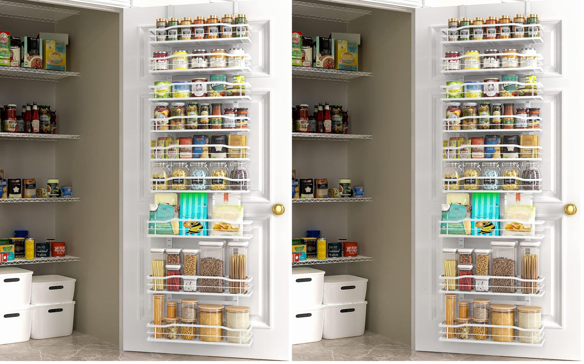 Moforoco White 9-Tier Over The Door Pantry Organizer, Pantry Organization And Storage, Metal Hanging Spice Rack Shelves Door, Home & Kitchen Essentials, Laundry Room Bathroom Organization