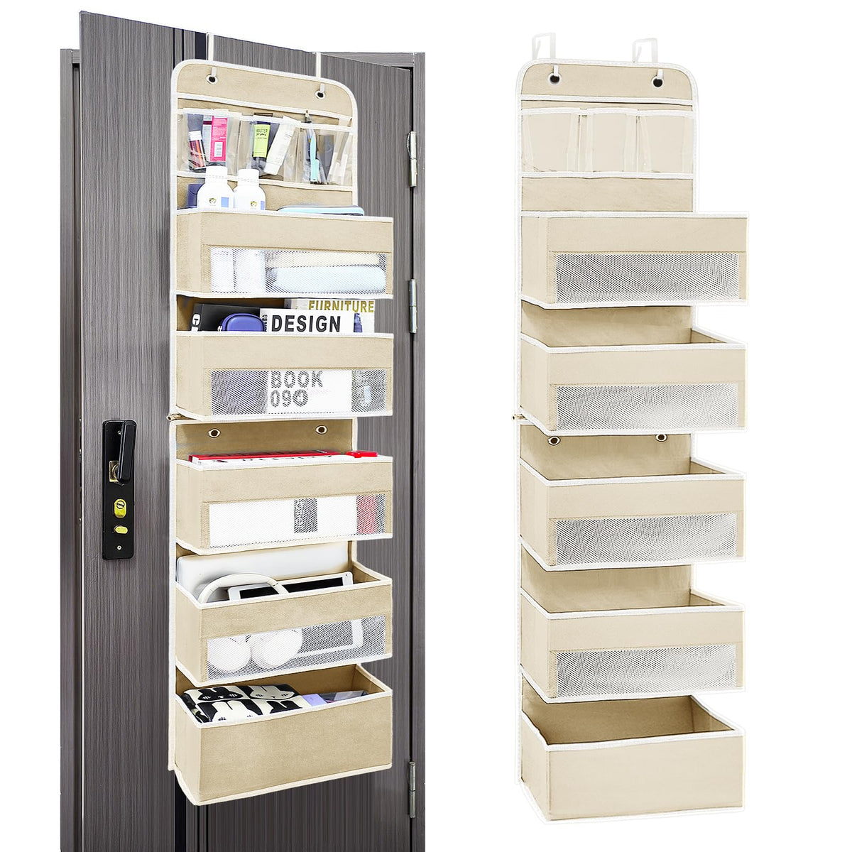 Over the Door Organizer 4 Shelves & 4 Side Pockets, Hanging Door Storage
