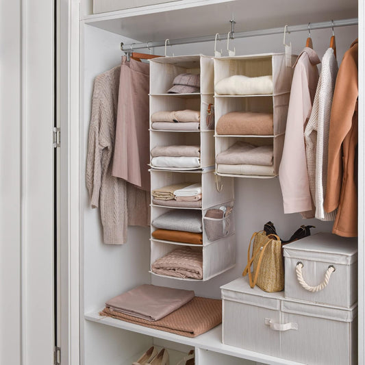 StorageWorks Hanging Closet Organizer, 6-Shelf with 2-in-1 Design, Ivory