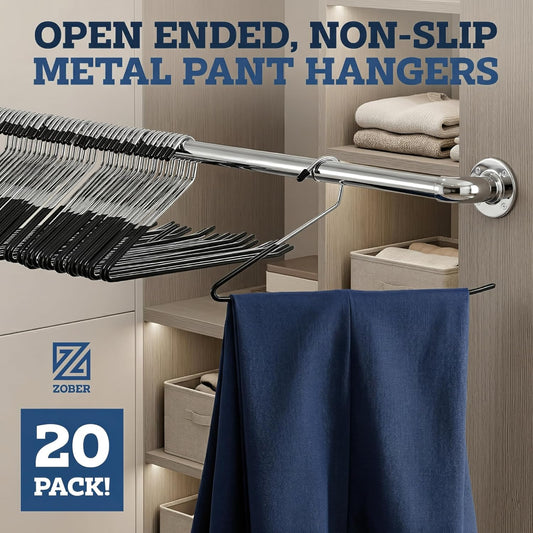 Zober Open Ended Pants Hangers, Metal Clothes Hangers for Jeans, 20 Pack