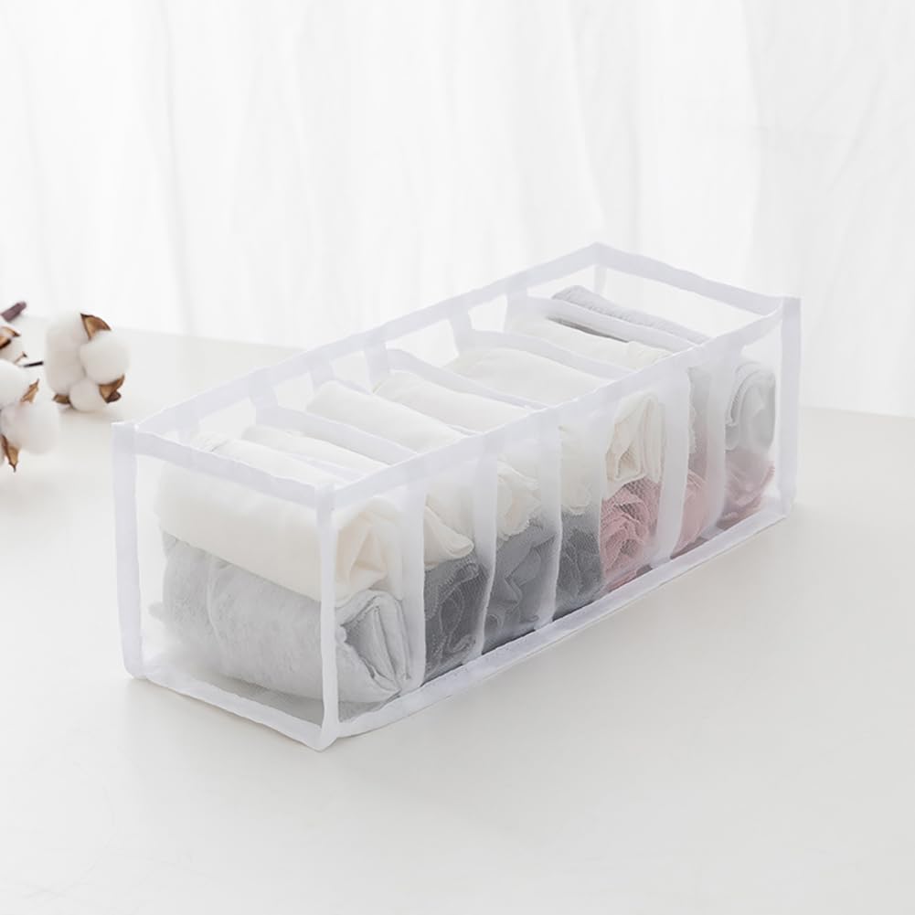 2 Pcs 11 Grids 7 Grids Underwear Drawer Organisers Sock Drawer Organizer Divider Underwear Storage Boxes Foldable Closet Dresser Drawer Organizer for Storing Socks White