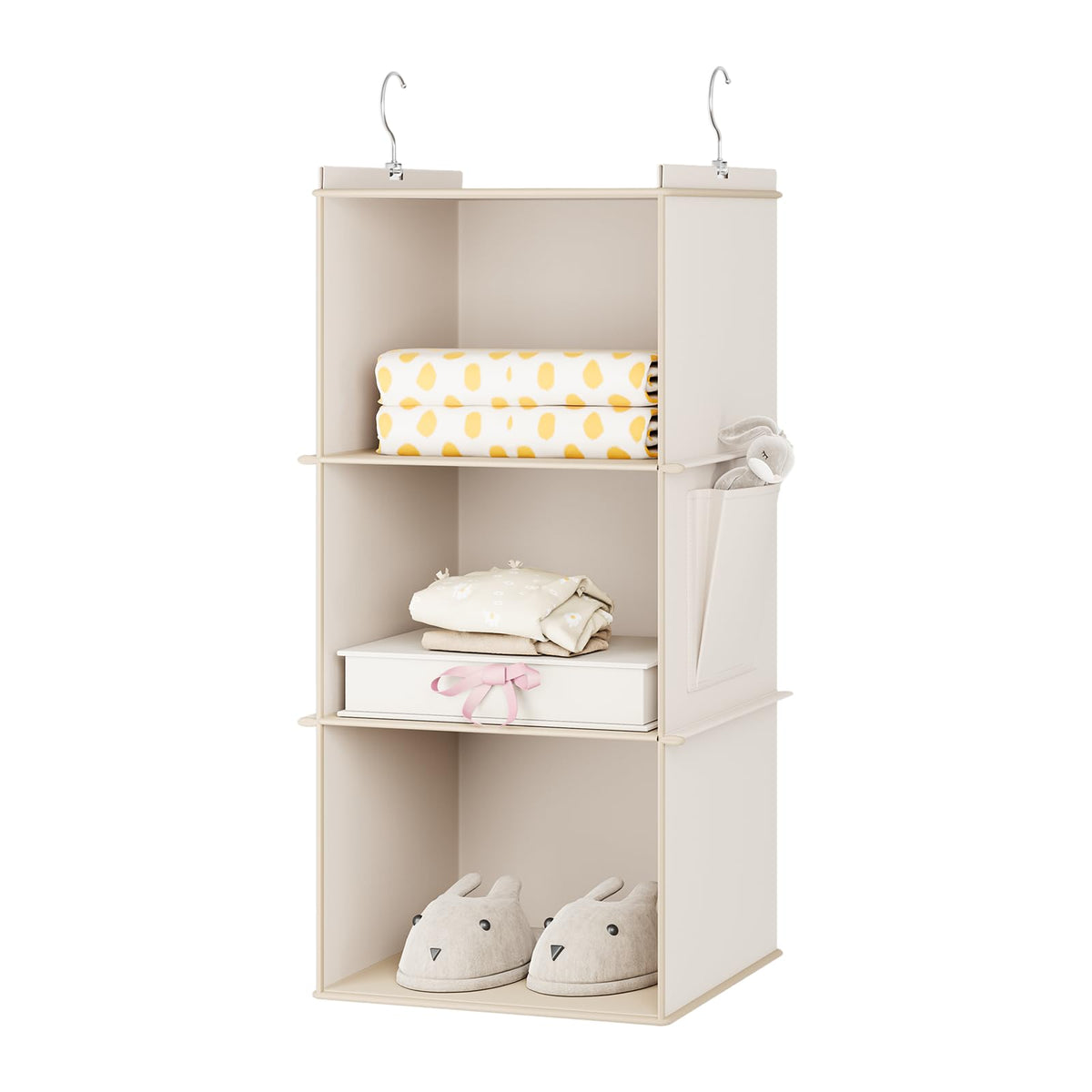 YOUDENOVA Hanging Closet Organizer and Storage for Clothes, 4-Shelf, Beige