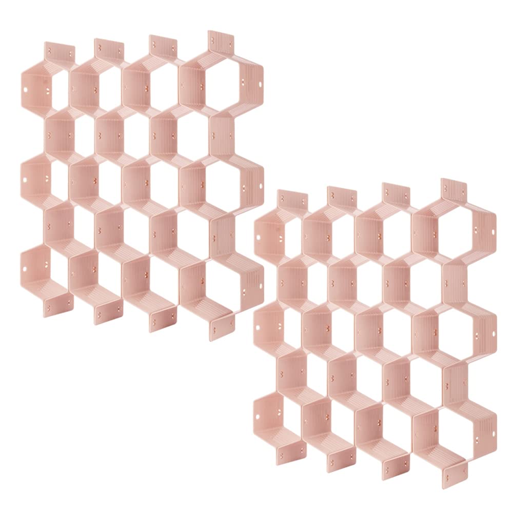 Poeland Drawer Divider Organizer Adjustable DIY Grid Honeycomb Drawer Divider for Underwear Belt Scarf Socks Pink