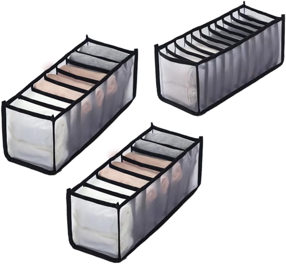 Clothing Storage Set for Socks, Underwear,Ties, Black, 3PCS