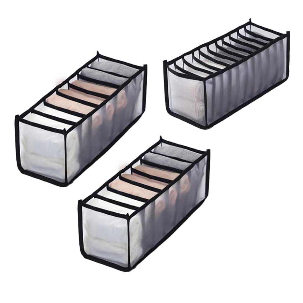 Clothing Storage Set for Socks, Underwear,Ties, Black, 3PCS