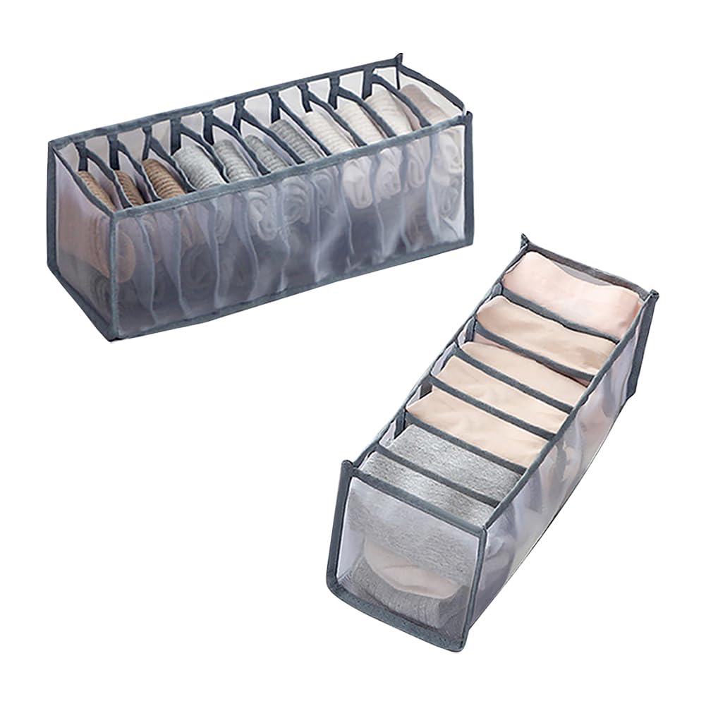 2 Pcs 11 Grids 7 Grids Underwear Drawer Organisers Sock Drawer Organizer Divider Underwear Storage Boxes Foldable Closet Dresser Drawer Organizer for Storing Socks White