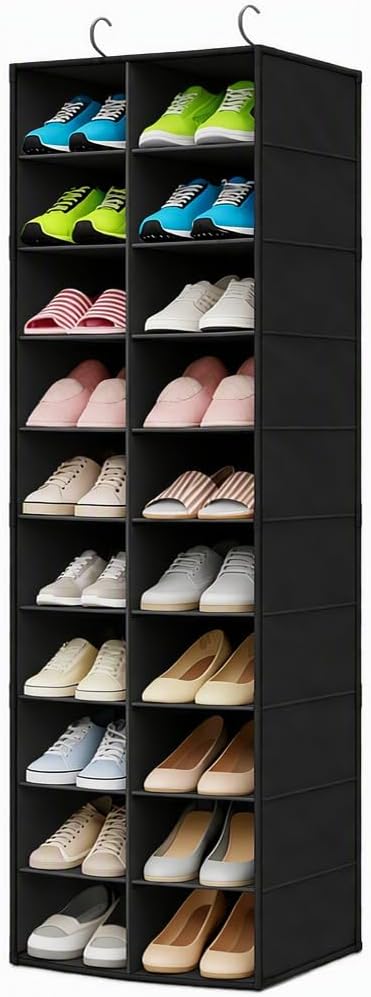 Hanging Shoe Organizer for Closet - 20 Wider Sections Closet Shoe Storage Rack, Sturdy Shoe Holder for Shoes Clothes Shirts, Reinforced Support Panels & Stainless Steel Frame