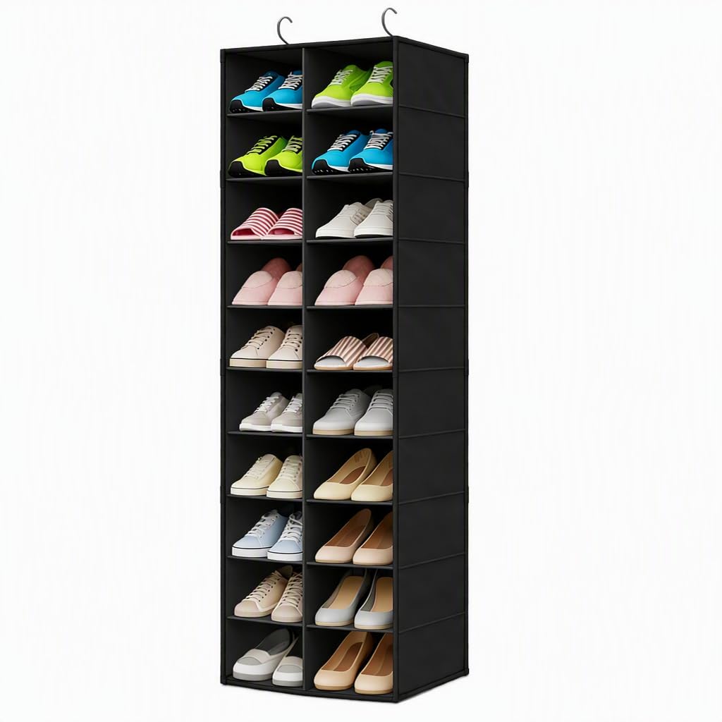Hanging Shoe Organizer for Closet - 20 Wider Sections Closet Shoe Storage Rack, Sturdy Shoe Holder for Shoes Clothes Shirts, Reinforced Support Panels & Stainless Steel Frame