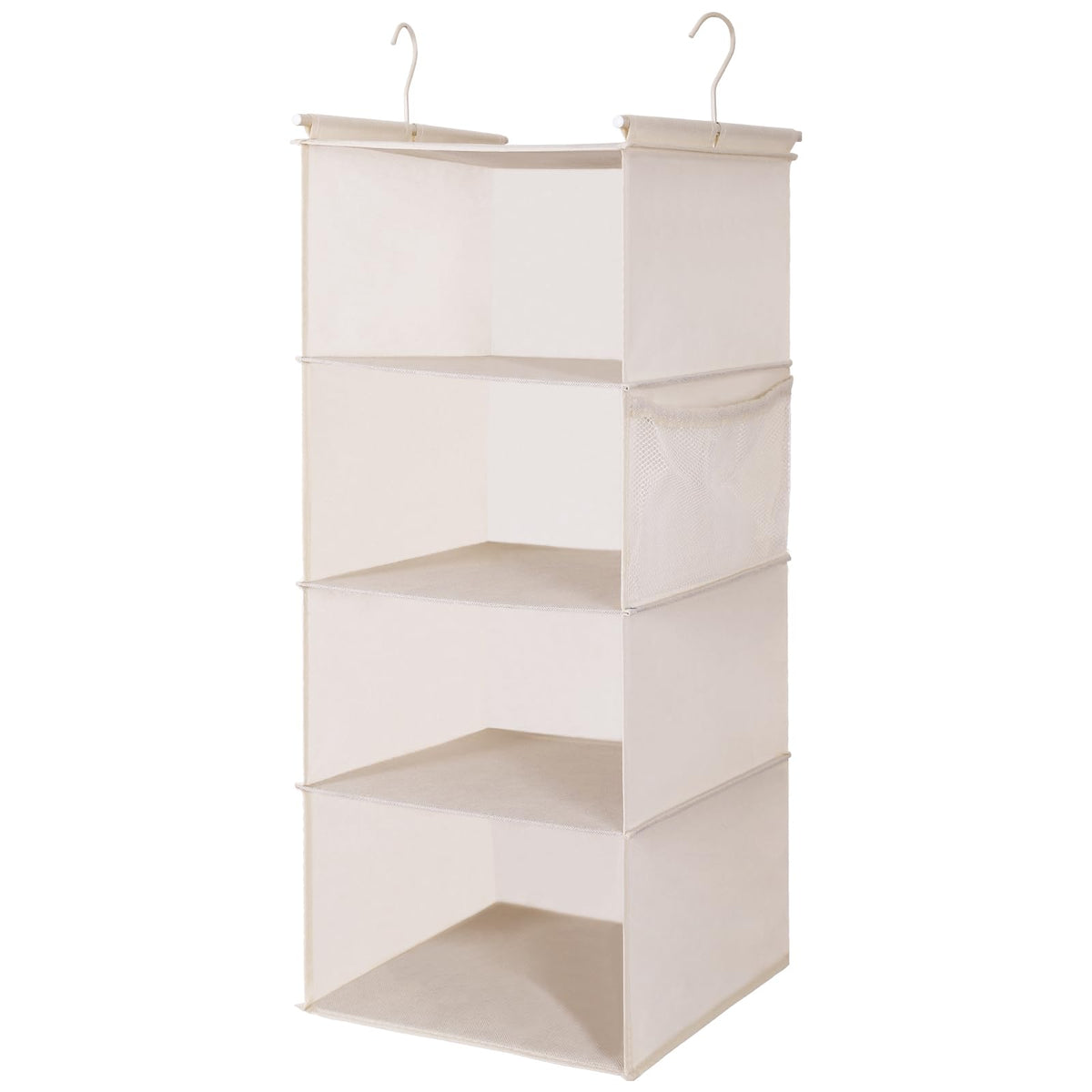 MAX Houser 5 Tier Shelf Hanging Closet Organizer, Cloth Hanging Shelf with 2 Sturdy Hooks for Storage, Foldable (Beige-D2)