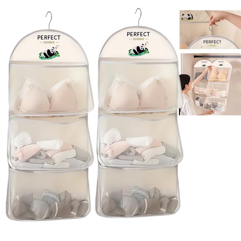 MIUPOO Multi Purpose Multi Layer Mesh Storage Hanging Bag,Hanging Storage with Metal Hanger Mesh Pockets for Bra Underwear Socks,Pockets Hang Store Bag for Door Wall Closet