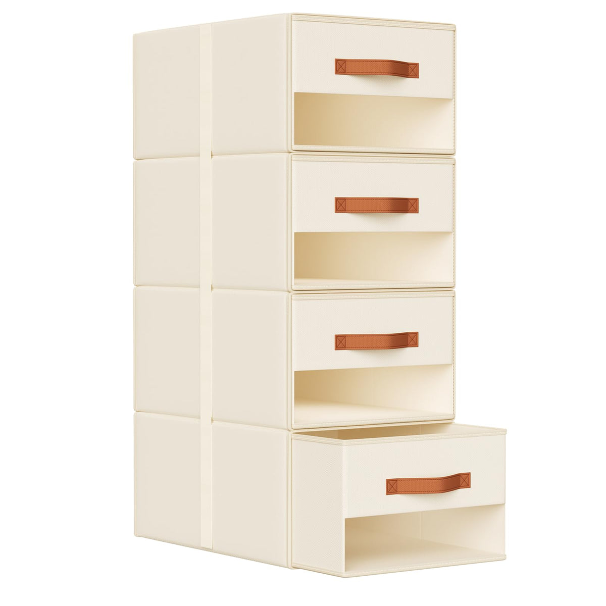 DIMJ Closet Organizers and Storage - Fabric Bins with Drawers for Closet Foldable Clothes Organizers with Clear Window, Stackable Storage Drawers Units for Bedroom, Living Room, 4-Pack, Grey