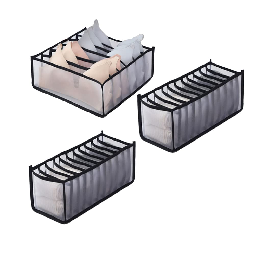 Clothing Storage Set for Socks, Underwear,Ties, Black, 3PCS