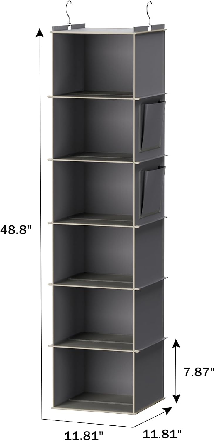 YOUDENOVA Hanging Closet Organizer and Storage, 6-Shelf, 2 Packs, Grey