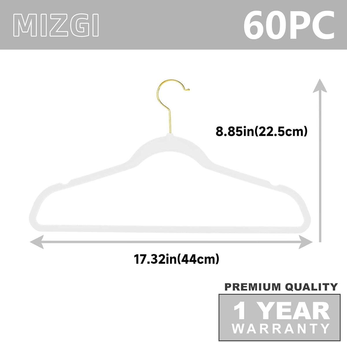 MIZGI Premium Velvet Hangers Pack 60 Pcs Heavyduty - Non Slip Slimline - Velvet Suit Hangers White - Gold Hooks,Space Saving Clothes Hangers