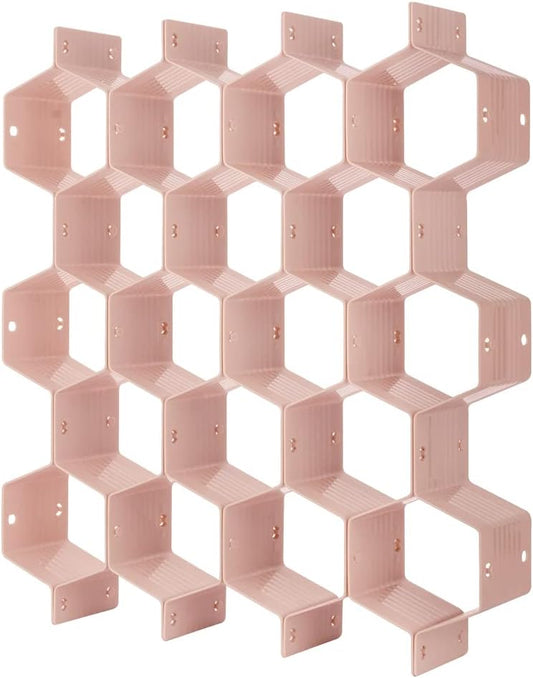Poeland Drawer Divider Organizer Adjustable DIY Grid Honeycomb Drawer Divider for Underwear Belt Scarf Socks Pink