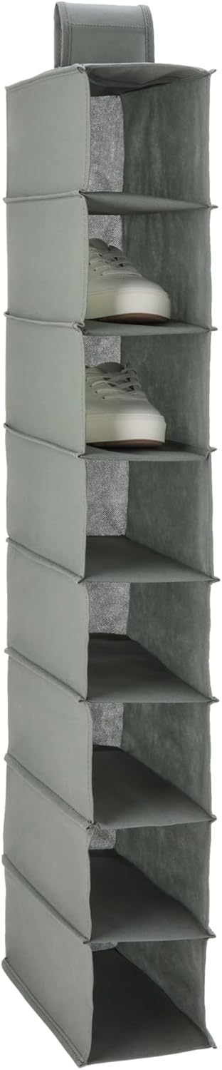 Amazon Basics 8-Tier Hanging Closet Shelf Shoe Organizer, Space Saving Storage, Foldable, 11.5 x 41 x 5.5 in, Dark Grey